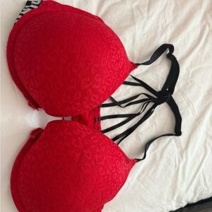PINK Victoria's Secret Red and Black Push-Up Bra